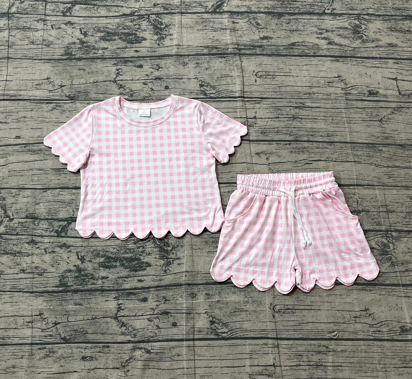 Light Pink Gingham Scalloped Set
