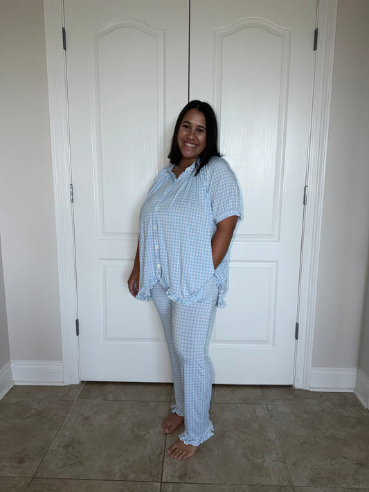 Light Blue Gingham Pant Set